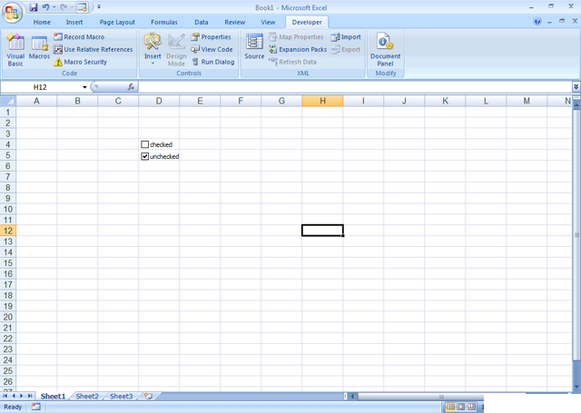 checkbox for excel 2010