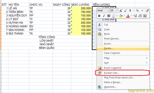 Cách ẩn công thức đơn giản trong Excel