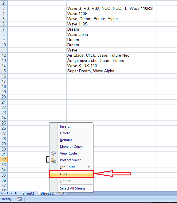 Cách ẩn Sheet trong Excel