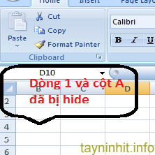 Cách unhide dòng, cột đầu tiên trong Excel